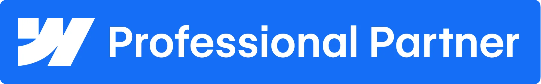 White Webflow logo followed by the text Professional Partner on a blue background.